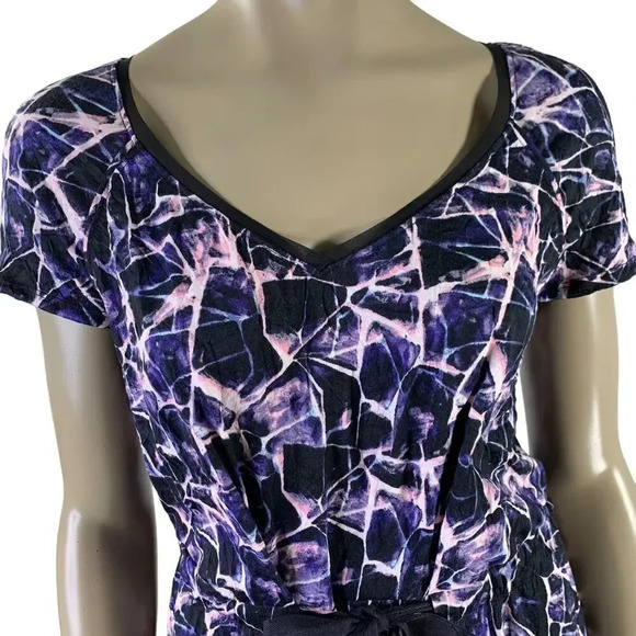 Simply Vera Wang Short Sleeve Tie Waist Shirt Dress Size L Purple Abstract - Picture 5 of 16